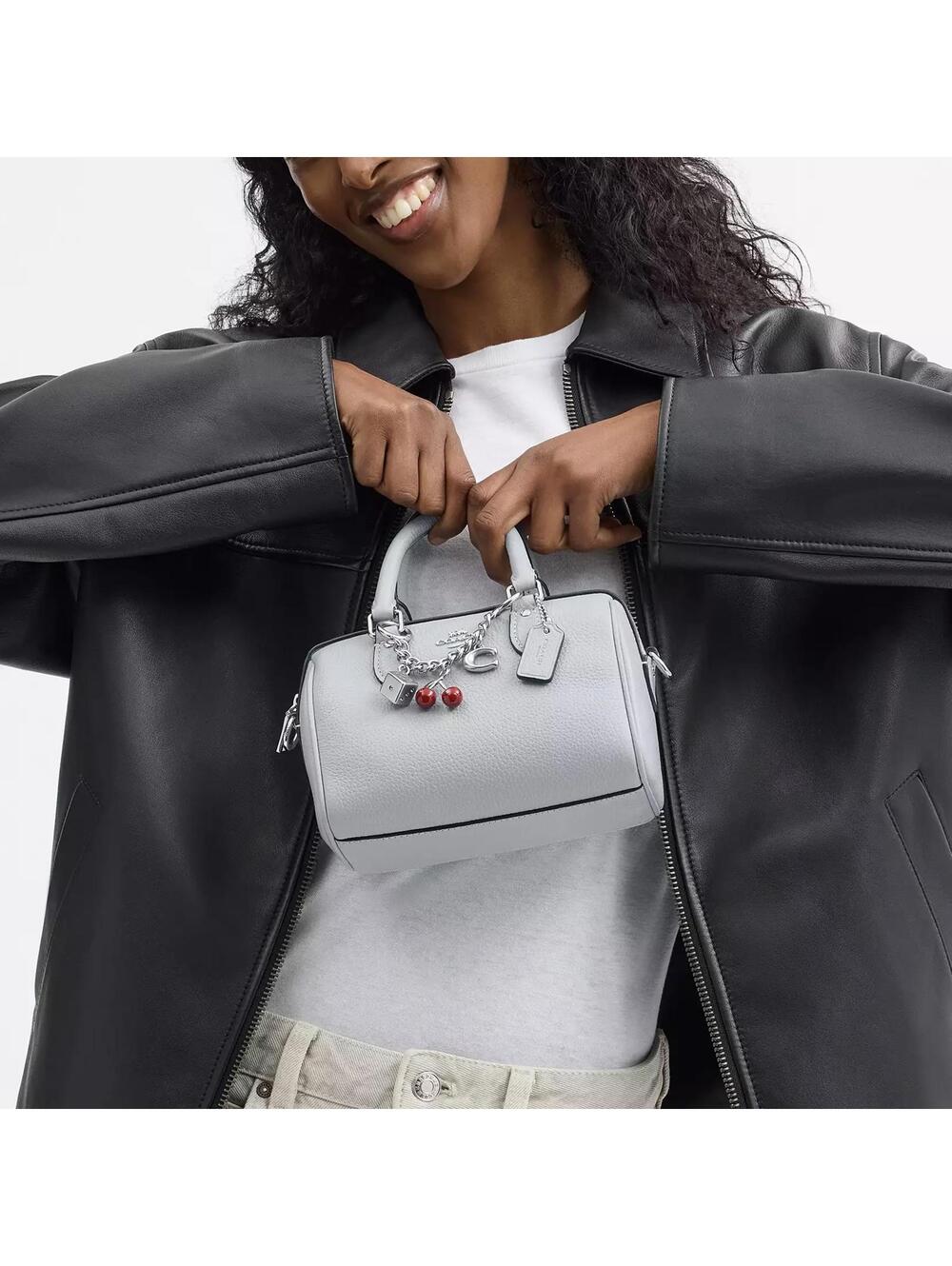 Coach Mini Rowan Crossbody Bag With Charms Pebbled Leather/Silver/Ice Blue NEW - Picture 7 of 8
